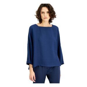 ALFANI Womens Blue Flared Long Sleeve Scoop Neck Blouse Size: XS